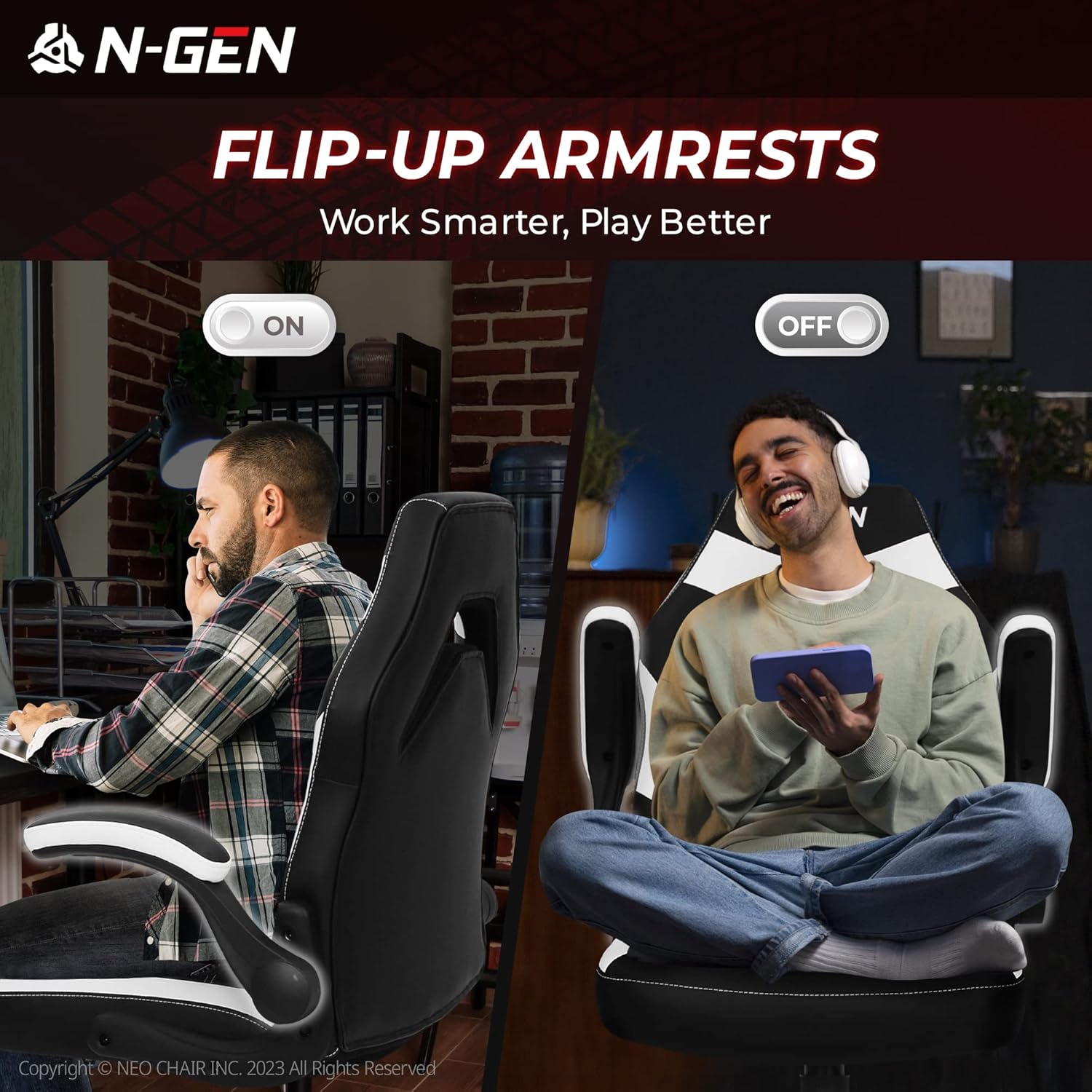 N-GEN Video Gaming Computer Chair Ergonomic Office Chair Desk Chair with Lumbar Support Flip Up Arms Adjustable Height Swivel PU Leather Executive with Wheels for Adults Women Men (Pink)