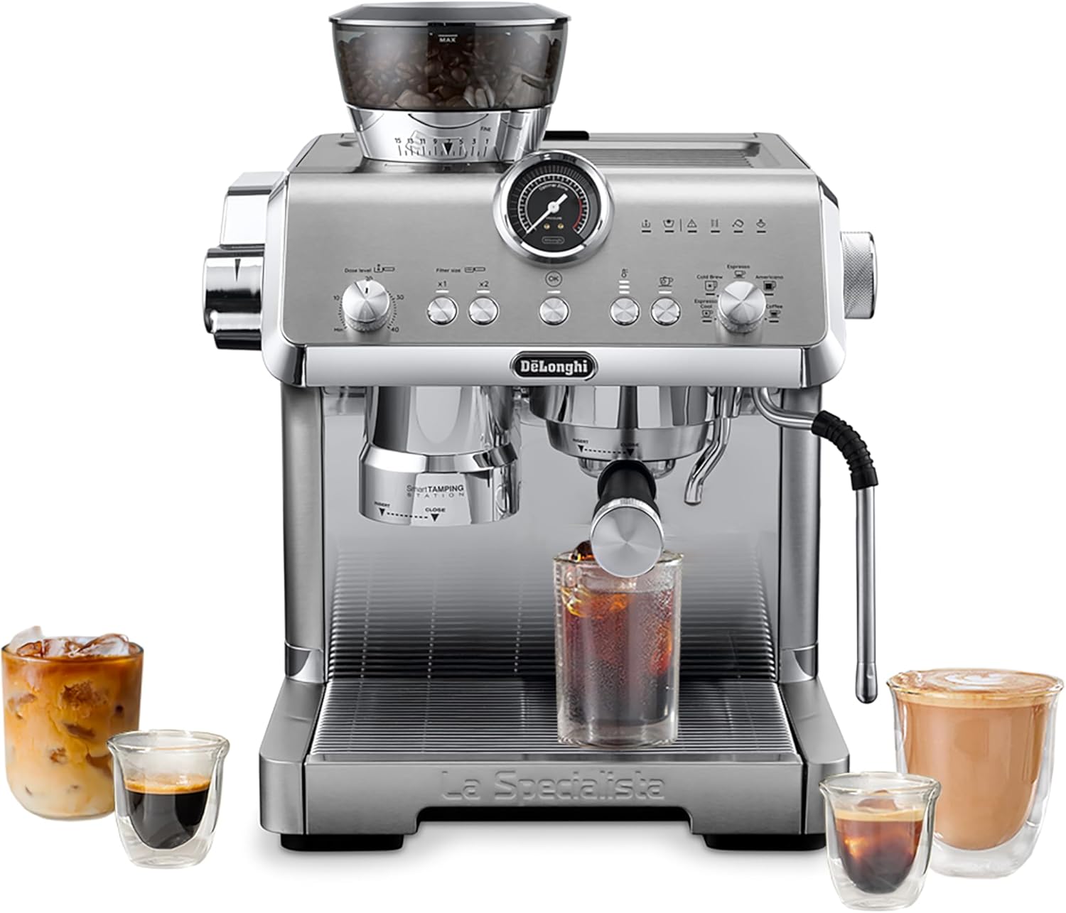 De'Longhi La Specialista Maestro Espresso Machine with Grinder, Auto & Manual Milk Frother – Bean-to-Cup Cold Brew Coffee with Cold Extraction Technology, Variable Temp & Tamping Tool, 8 Drink Presets