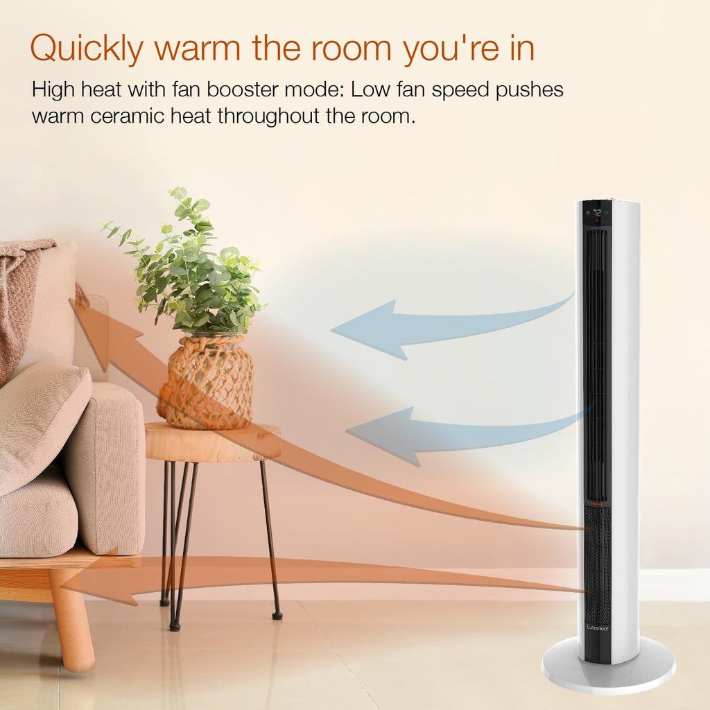 Lasko Oscillating All Season Tower Fan and Space Heater in One for Home with Adjustable Thermostat, Tip-Over Switch, 4 Fan Speeds, 3 Heat Settings and Remote Control, 42 Inches, 1500W, Gray, FH515