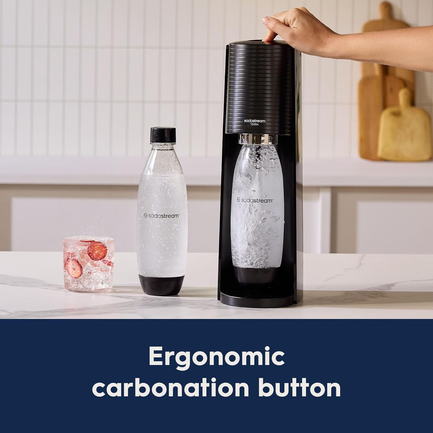 SodaStream Terra Sparkling Water Maker (Red) with CO2, Dishwasher Safe Bottle and Bubly Drop