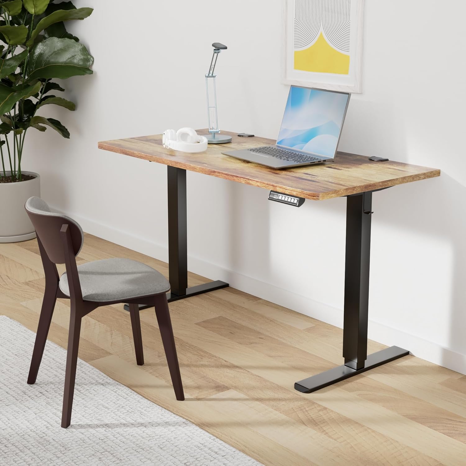 ErGear Height Adjustable Electric Standing Desk, 40 x 24 Inches Sit Stand up Desk, Memory Computer Home Office Desk (Light Vintage Brown)