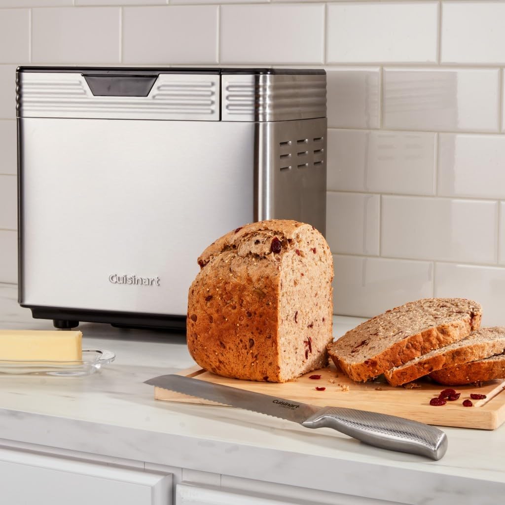 Cuisinart Bread Maker Machine, Compact and Automatic, Customizable Settings, Up to 2lb Loaves, CBK-110P1, Silver,Black & CMBM-4LP Mini Loaf Pan (Set of 4)