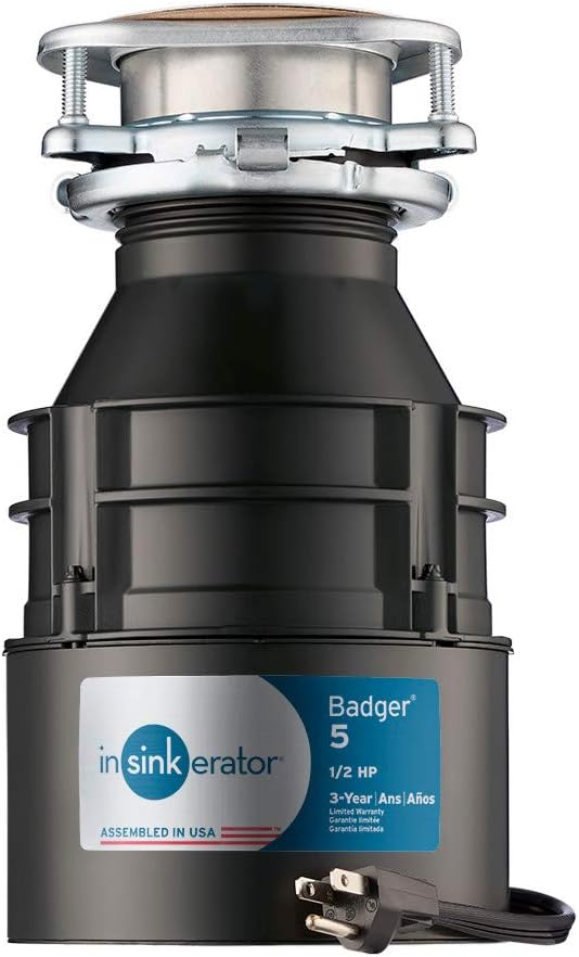 InSinkErator Badger 5 Garbage Disposal with Power Cord 1/2 HP Continuous Feed Food Waste Disposer + InSinkErator BOOST Injection System with Septic Guard Solution, Septic System Maintenance, BST-SG