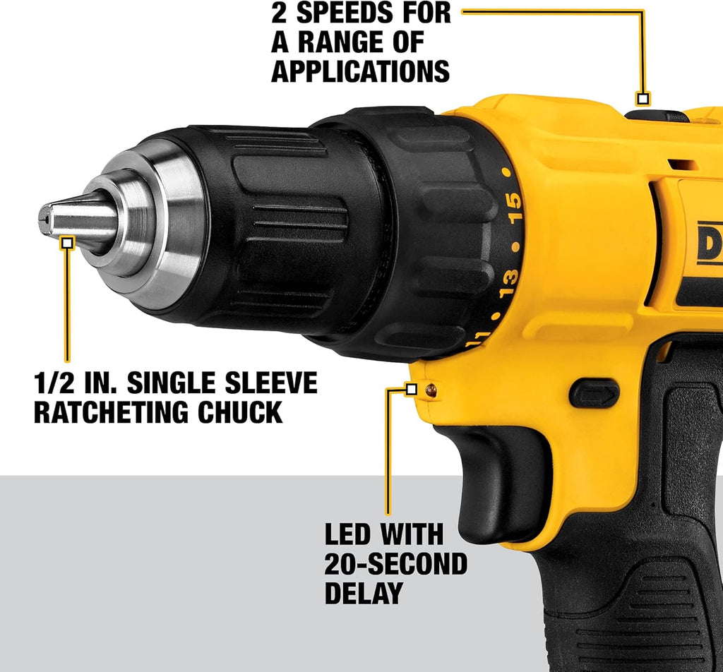 Dewalt DCD771C2 20V MAX Cordless Lithium-Ion 1/2 inch Compact Drill Driver Kit and 4-1/2” grinder (Tool Only)