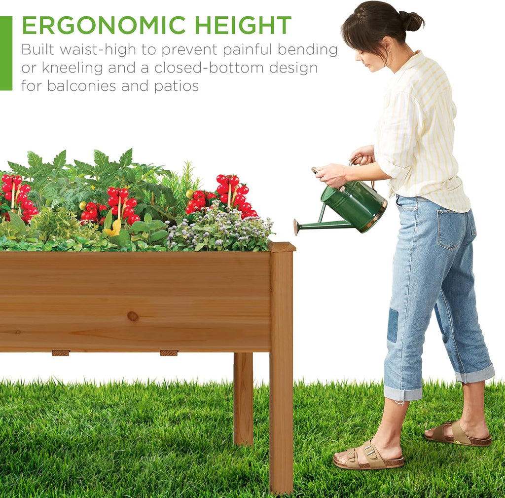 Best Choice Products 72x23x30in Raised Garden Bed, Elevated Wood Planter Box Stand for Backyard, Patio, Balcony w/Divider Panel, 6 Legs, 300lb Capacity - Natural