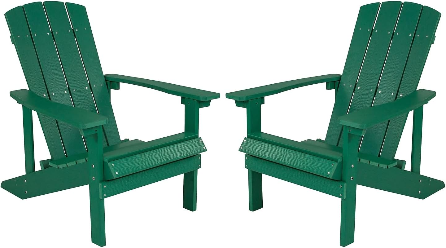Flash Furniture Charlestown Commercial Grade Indoor/Outdoor Adirondack Chair, Weather Resistant Durable Poly Resin Deck and Patio Seating, Green