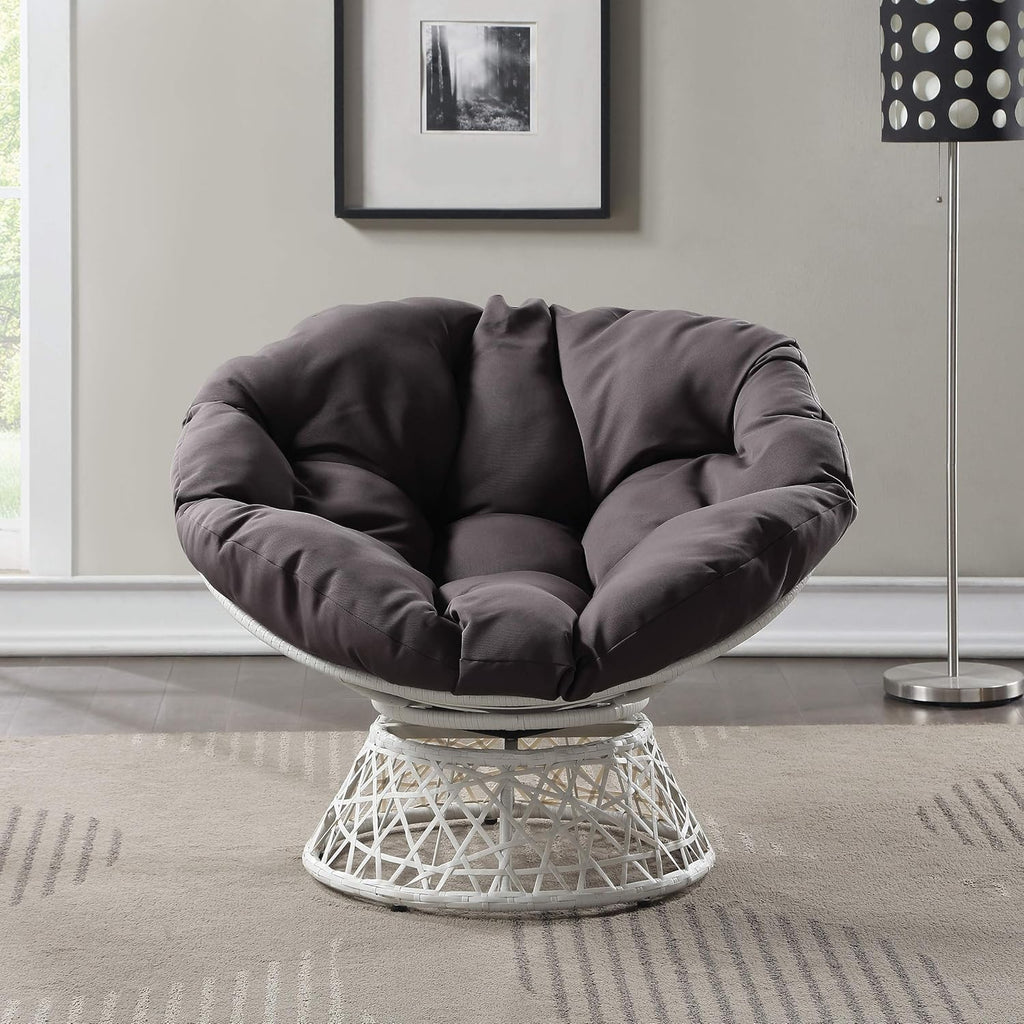 OSP Home Furnishings Wicker Papasan Chair with 360-Degree Swivel, Brown Frame with Brown Cushion