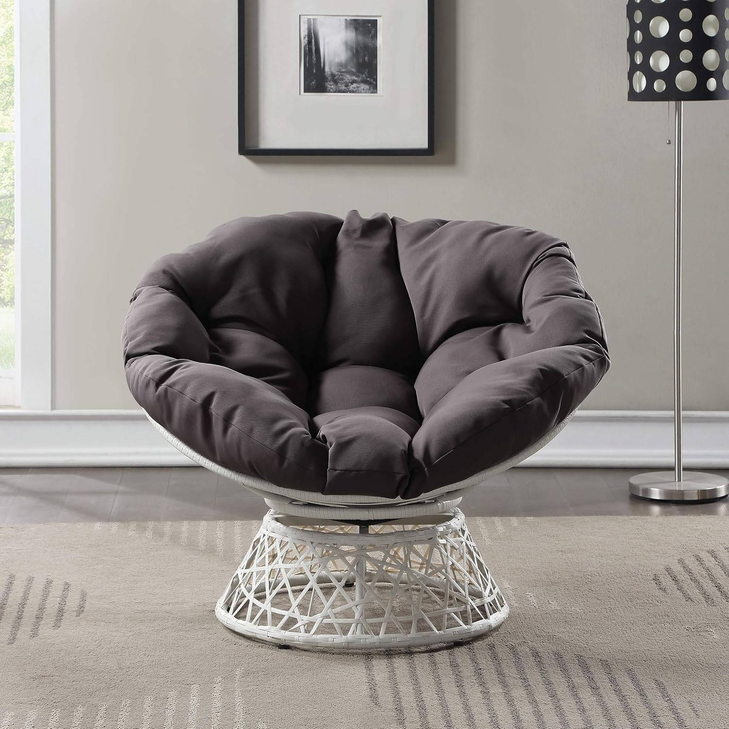 OSP Home Furnishings Wicker Papasan Chair with 360-Degree Swivel, Brown Frame with Brown Cushion