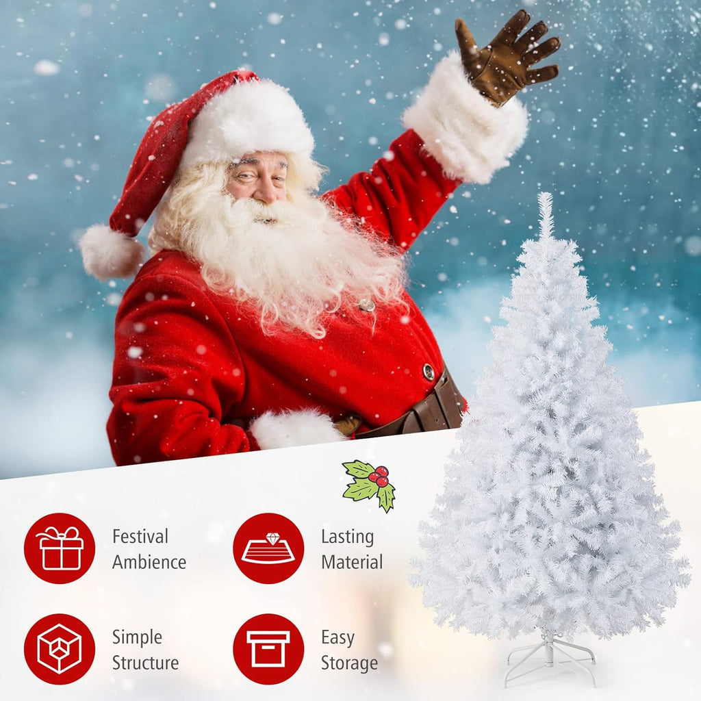 Goplus 7ft Artificial White Christmas Tree Xmas Pine Tree with Solid Metal Legs Perfect for Indoor and Outdoor Holiday Decoration