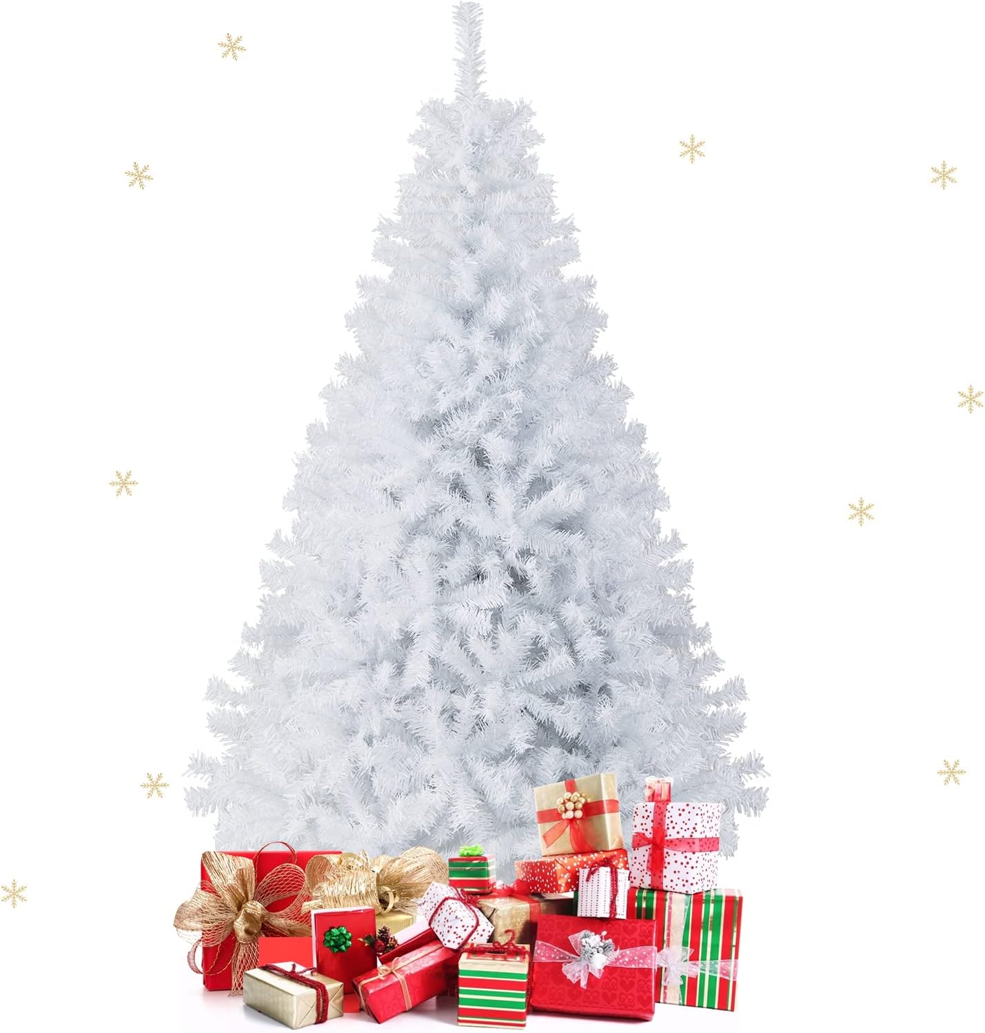 Goplus 7ft Artificial White Christmas Tree Xmas Pine Tree with Solid Metal Legs Perfect for Indoor and Outdoor Holiday Decoration