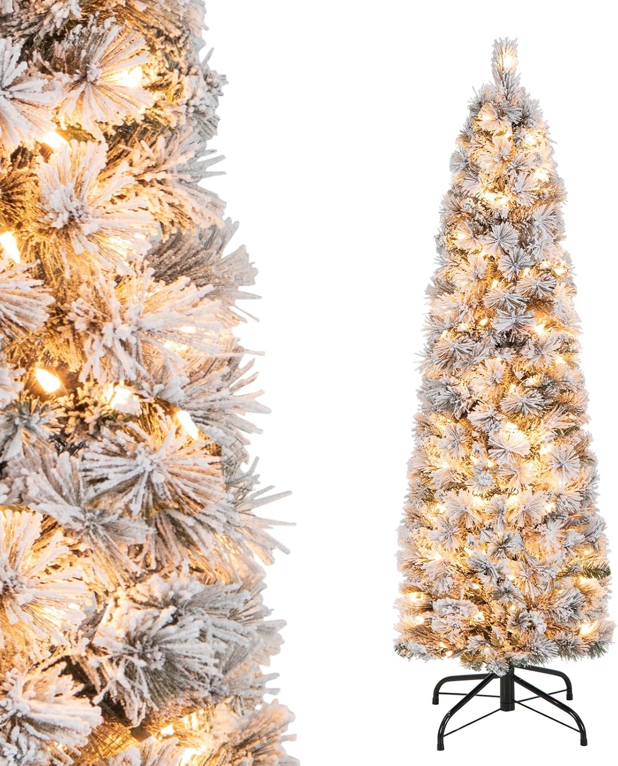 Goplus 7ft Artificial White Christmas Tree Xmas Pine Tree with Solid Metal Legs Perfect for Indoor and Outdoor Holiday Decoration