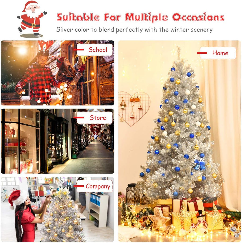 Goplus 7ft Artificial White Christmas Tree Xmas Pine Tree with Solid Metal Legs Perfect for Indoor and Outdoor Holiday Decoration