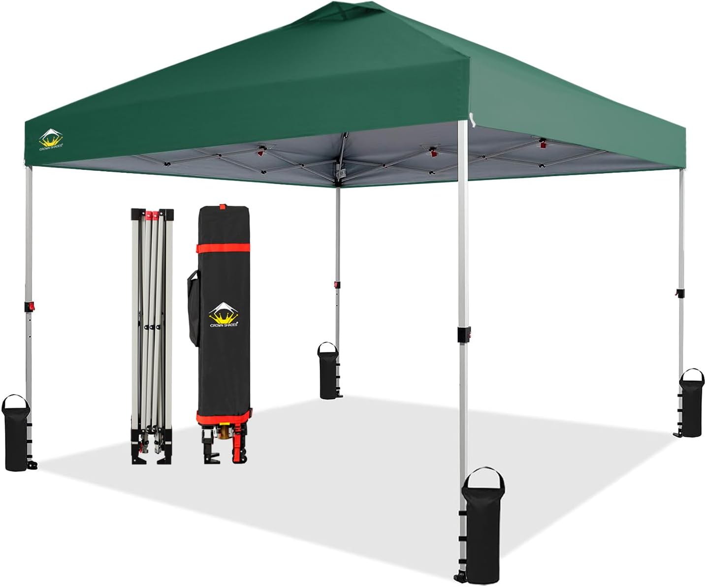 CROWN SHADES 10x10 Pop Up Canopy - Beach Tent with One Push Setup - Easy Outdoor Sun Shade for Events, Parties, Camping - Gazebo with STO-N-Go Cover Bag, Silver Coated Top, Grid White