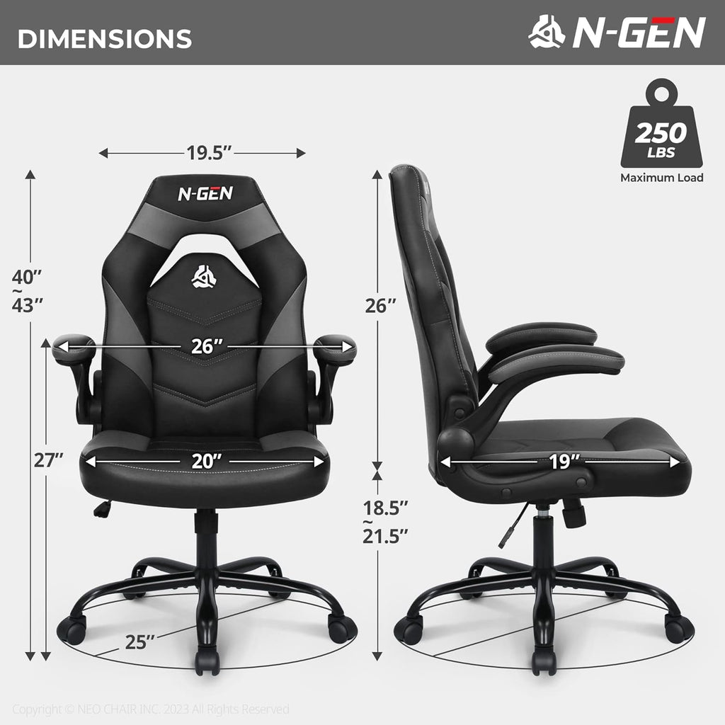 N-GEN Video Gaming Computer Chair Ergonomic Office Chair Desk Chair with Lumbar Support Flip Up Arms Adjustable Height Swivel PU Leather Executive with Wheels for Adults Women Men (Pink)