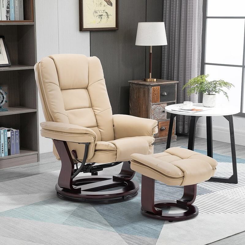 Contemporary Multi-Position Recliner and Curved Ottoman with Swivel Base