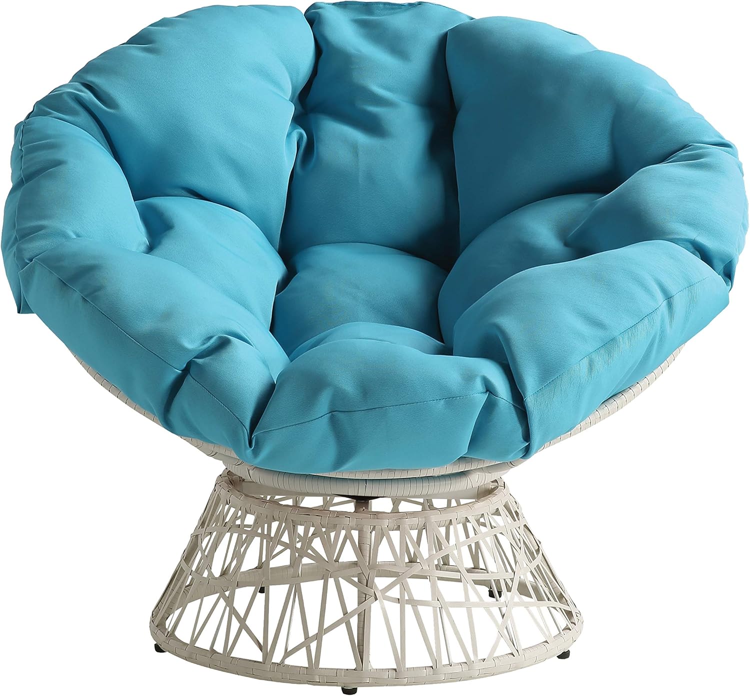 OSP Home Furnishings Wicker Papasan Chair with 360-Degree Swivel, Brown Frame with Brown Cushion