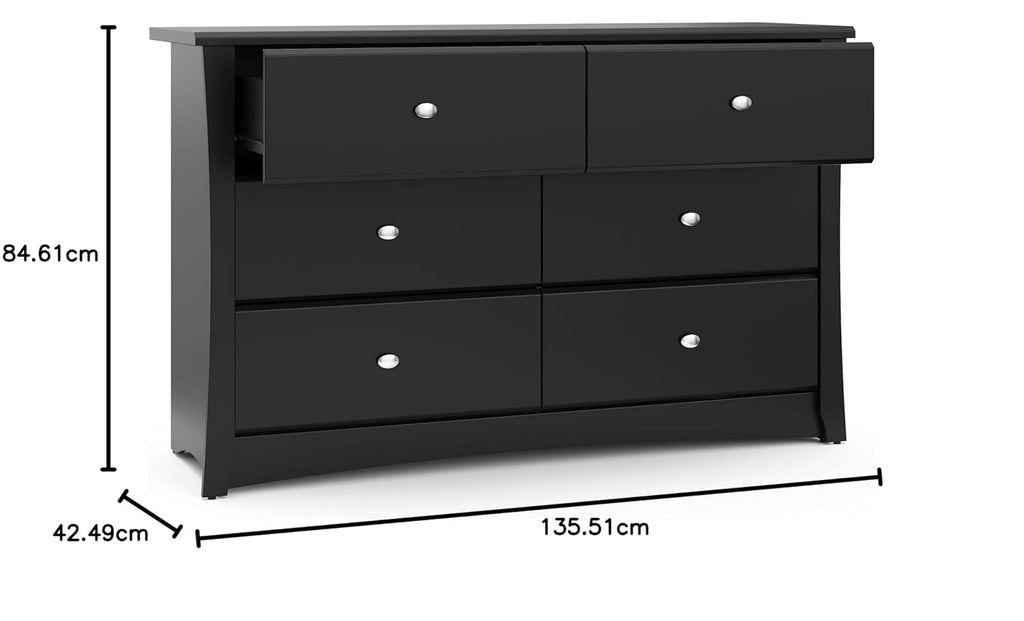 Storkcraft Crescent 6 Drawer Double Dresser (Pebble Gray) – GREENGUARD Gold Certified, For Nursery, Dresser, Kids Nursery Organizer, Chest of Drawers