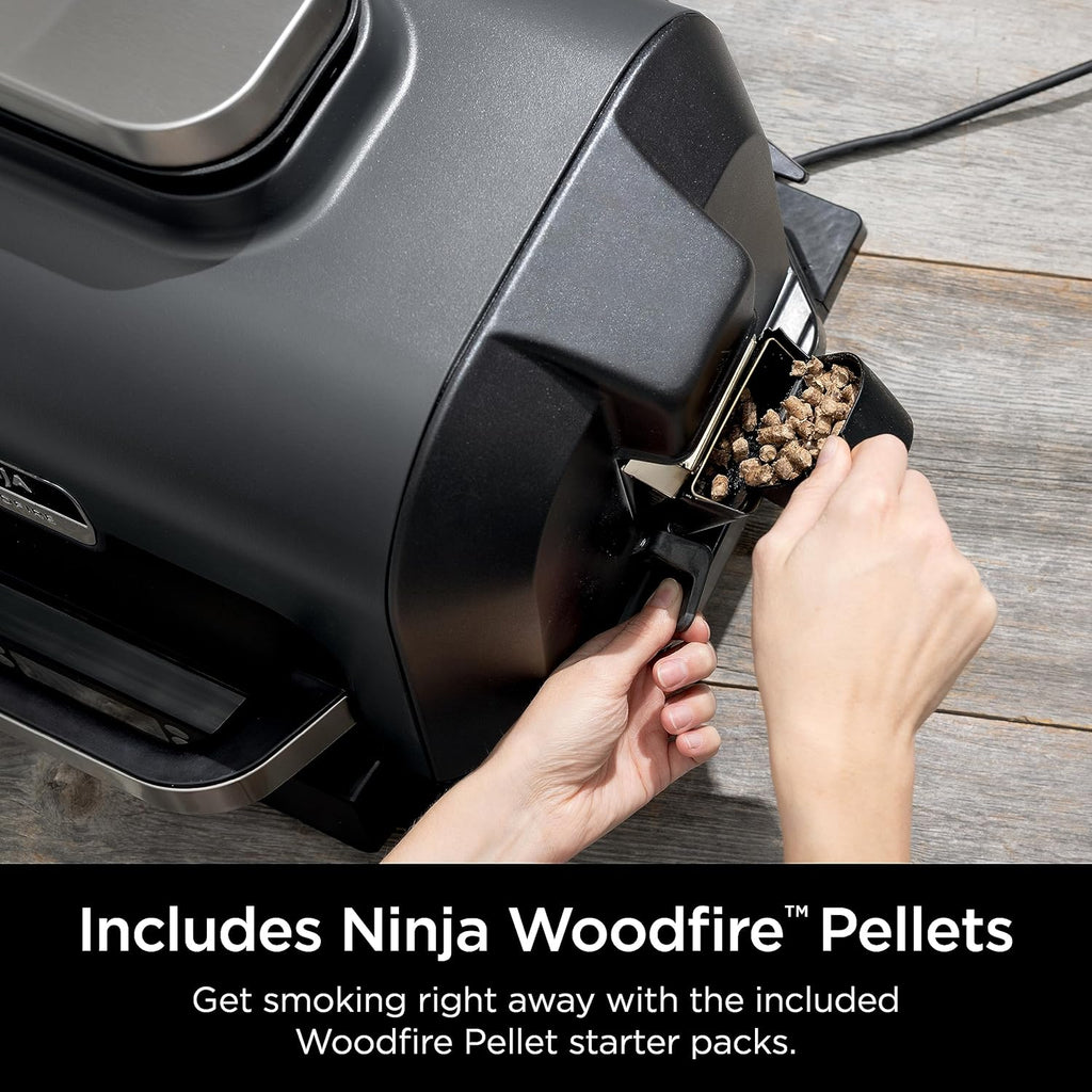 Ninja OG951 Woodfire Pro Connect Premium XL Outdoor Grill & Smoker, Bluetooth, App Enabled, 7-in-1 Master Grill, BBQ Smoker, Outdoor Air Fryer, Woodfire Technology, 2 Built-In Thermometers, Black