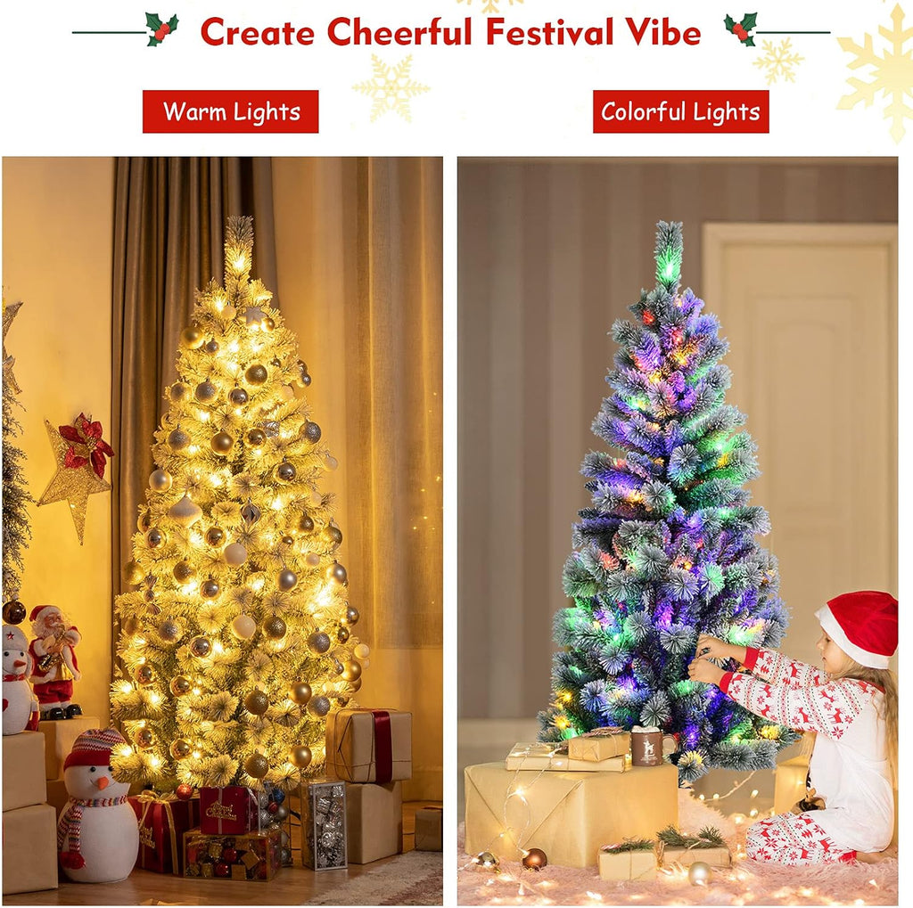 Goplus 7ft Artificial White Christmas Tree Xmas Pine Tree with Solid Metal Legs Perfect for Indoor and Outdoor Holiday Decoration