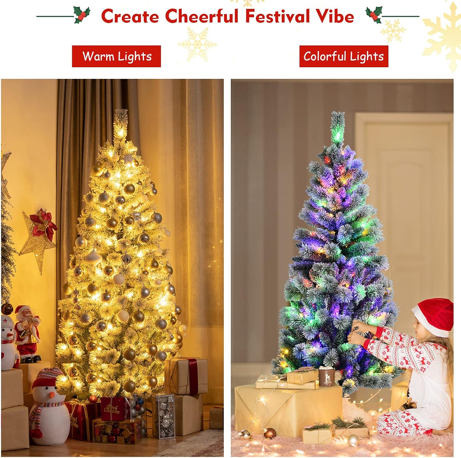 Goplus 7ft Artificial White Christmas Tree Xmas Pine Tree with Solid Metal Legs Perfect for Indoor and Outdoor Holiday Decoration