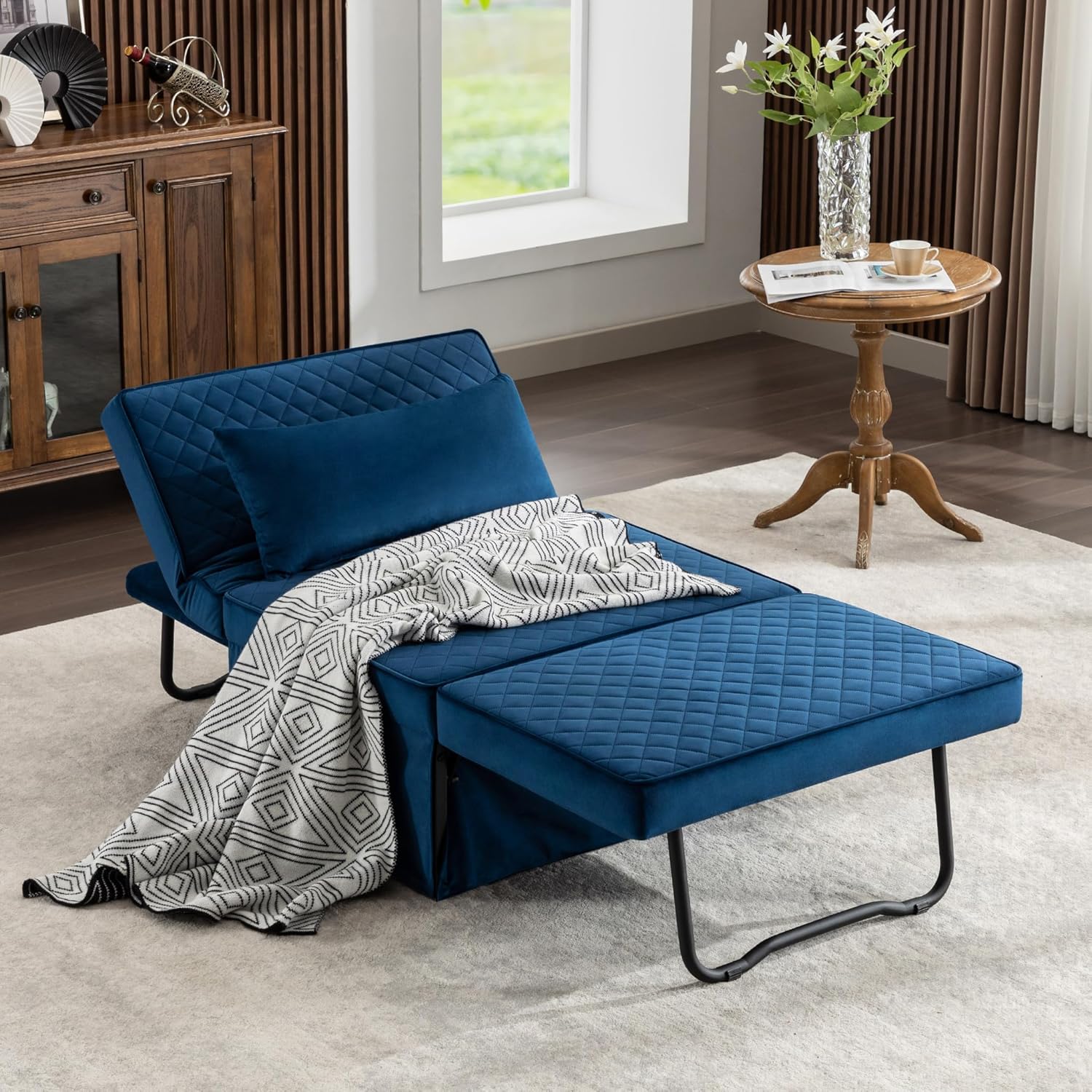 Sofa Bed, 4 in 1 Multi-Function Folding Ottoman Breathable Linen Couch Bed with Adjustable Backrest Modern Convertible Chair for Living Room Apartment Office