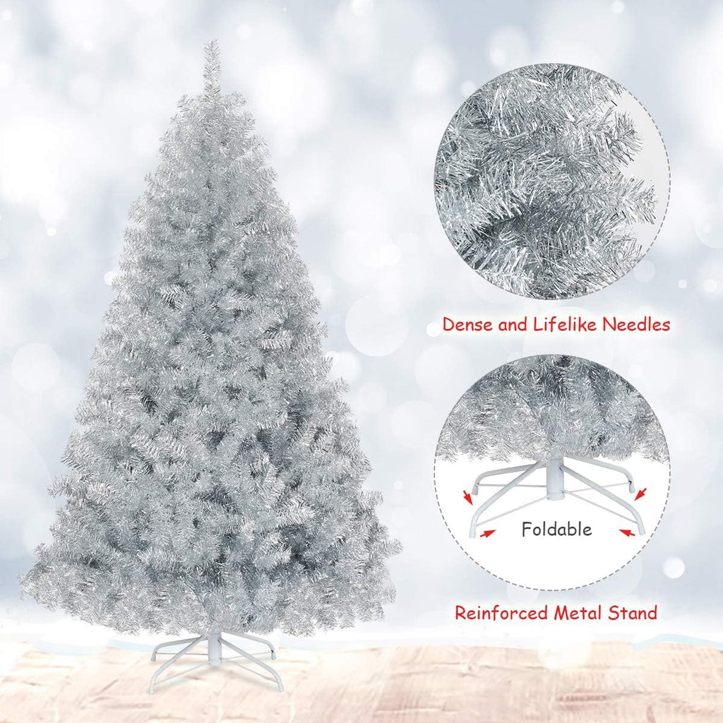 Goplus 7ft Artificial White Christmas Tree Xmas Pine Tree with Solid Metal Legs Perfect for Indoor and Outdoor Holiday Decoration