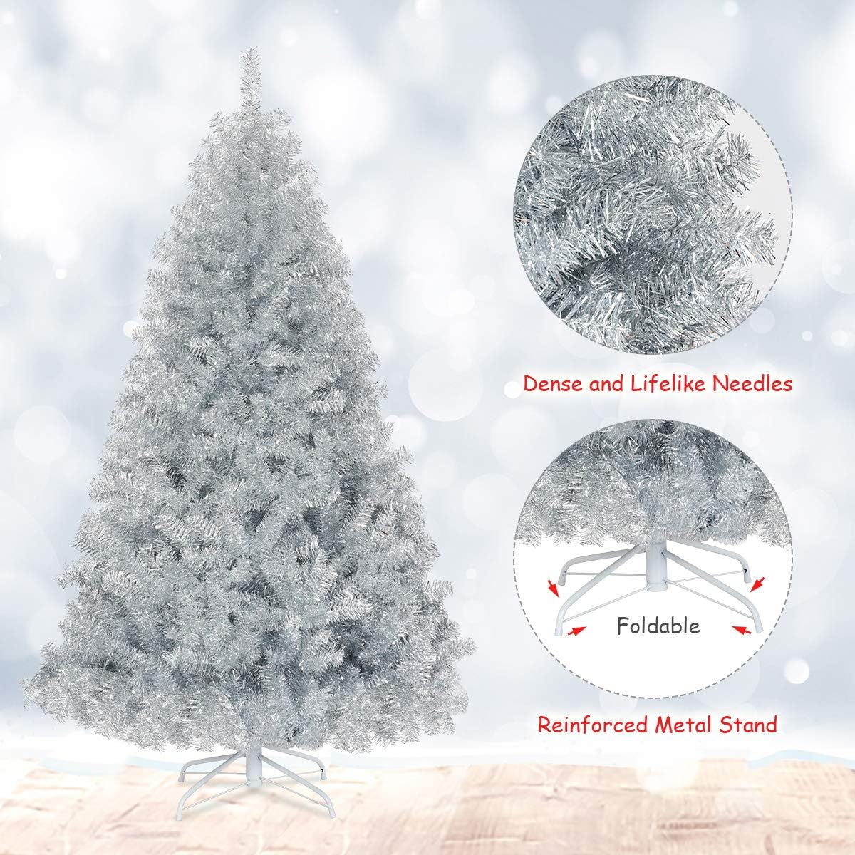 Goplus 7ft Artificial White Christmas Tree Xmas Pine Tree with Solid Metal Legs Perfect for Indoor and Outdoor Holiday Decoration
