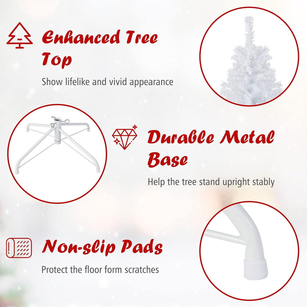 Goplus 7ft Artificial White Christmas Tree Xmas Pine Tree with Solid Metal Legs Perfect for Indoor and Outdoor Holiday Decoration
