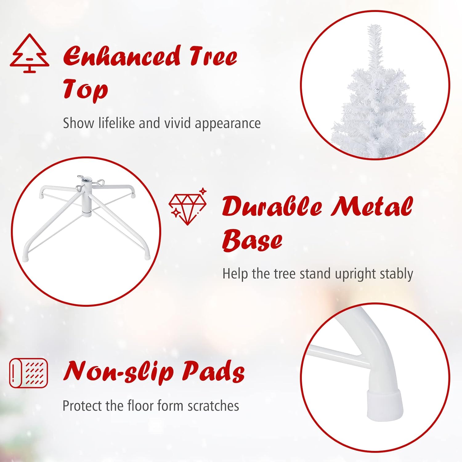 Goplus 7ft Artificial White Christmas Tree Xmas Pine Tree with Solid Metal Legs Perfect for Indoor and Outdoor Holiday Decoration