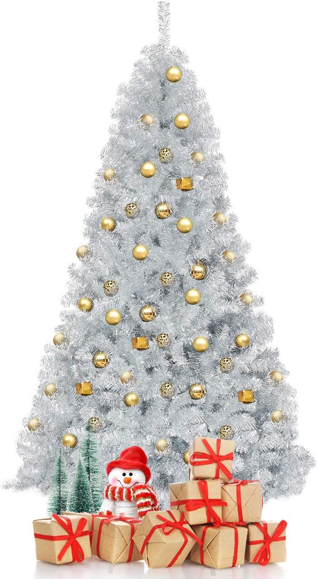 Goplus 7ft Artificial White Christmas Tree Xmas Pine Tree with Solid Metal Legs Perfect for Indoor and Outdoor Holiday Decoration