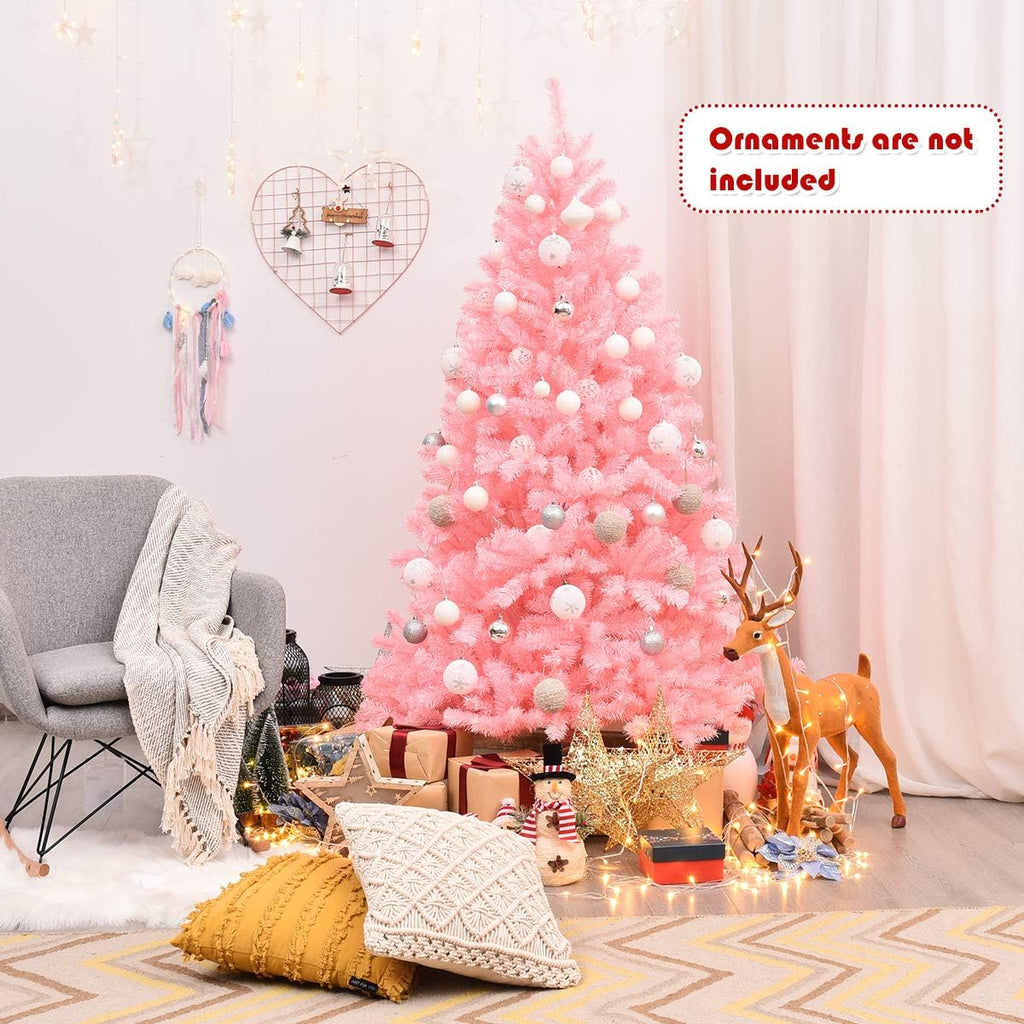 Goplus 7ft Artificial White Christmas Tree Xmas Pine Tree with Solid Metal Legs Perfect for Indoor and Outdoor Holiday Decoration