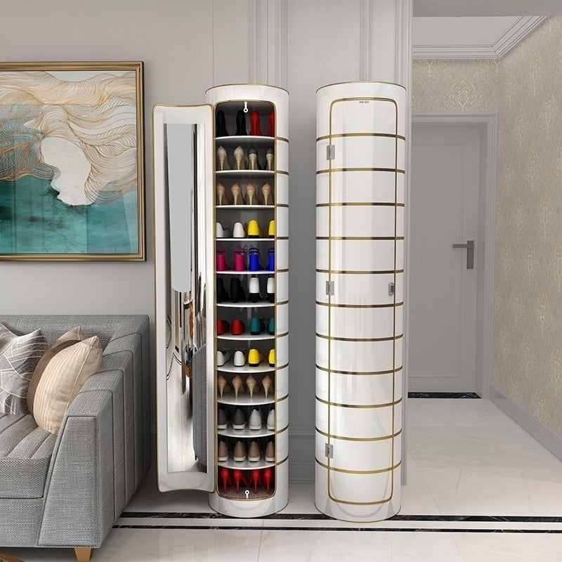Large-capacity multi-layer rotating disinfection shoe cabinet [with mirror + deodorizer]