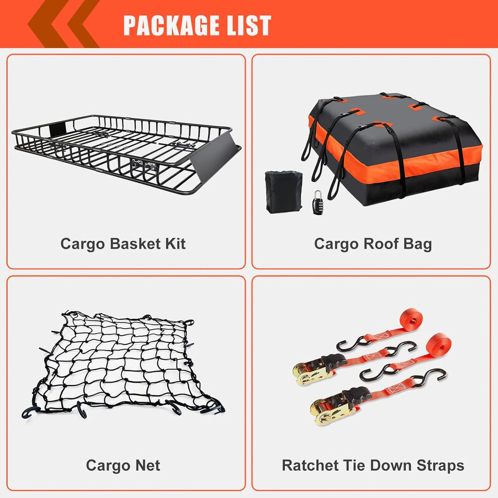 MeeFar High Rail Trailer Folding Hitch Mount Cargo Carrier Basket 60" X 24" X 14"+Waterproof Cargo Bag 20 cu ft(59" 24" 24"), Capacity of 500 Lbs with Hitch Stabilizer, Net, Lock and Straps