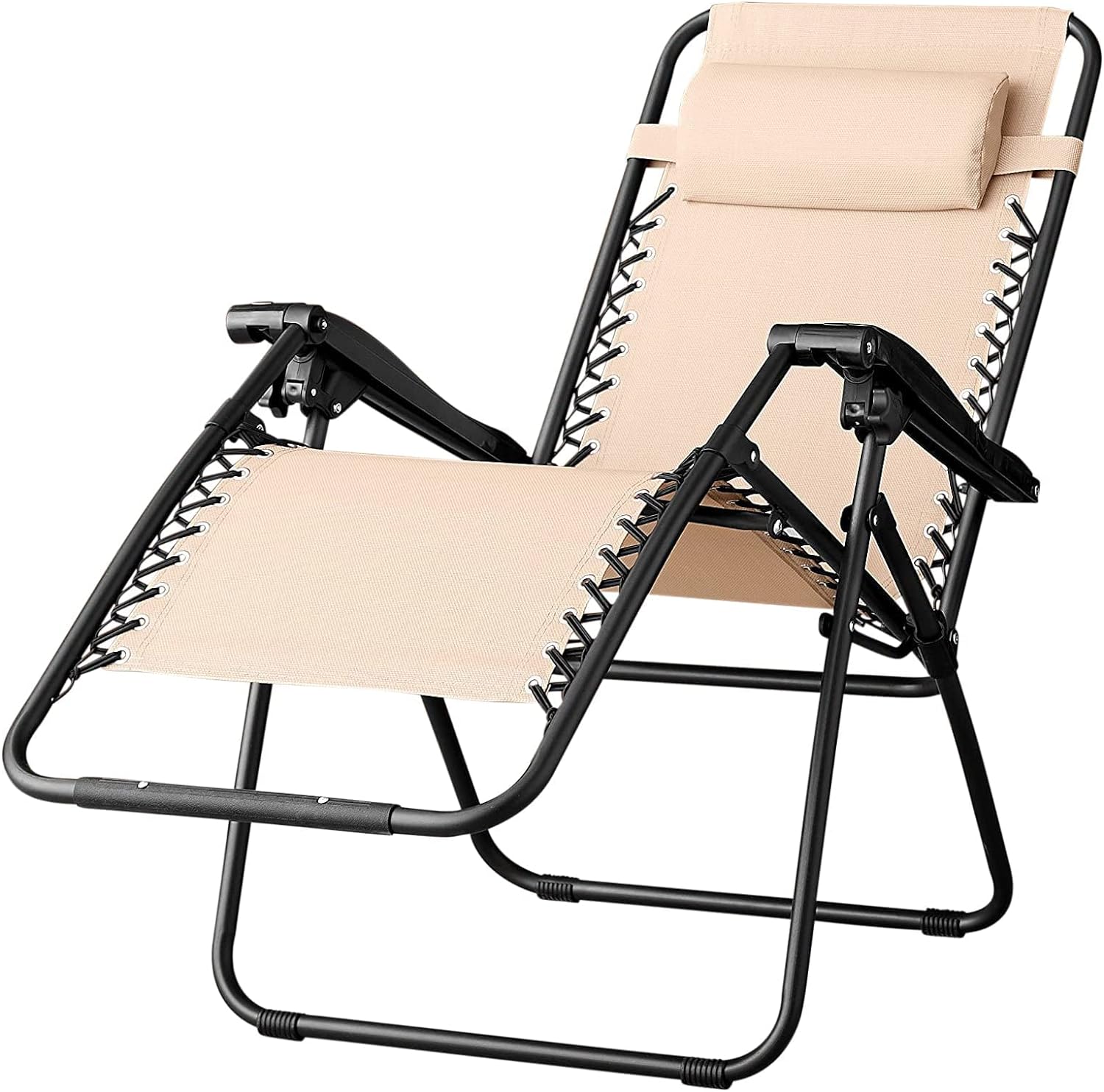 Basics Outdoor Textilene Adjustable Zero Gravity Folding Reclining Lounge Chair with Pillow, 26", Navy Blue