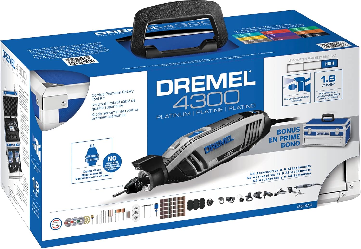 Dremel 4300-9/64 Versatile Rotary Tool Kit with Flex Shaft - 9 Attachments & 64 Accessories - Ideal for Engraving, Etching, Sanding, and Polishing