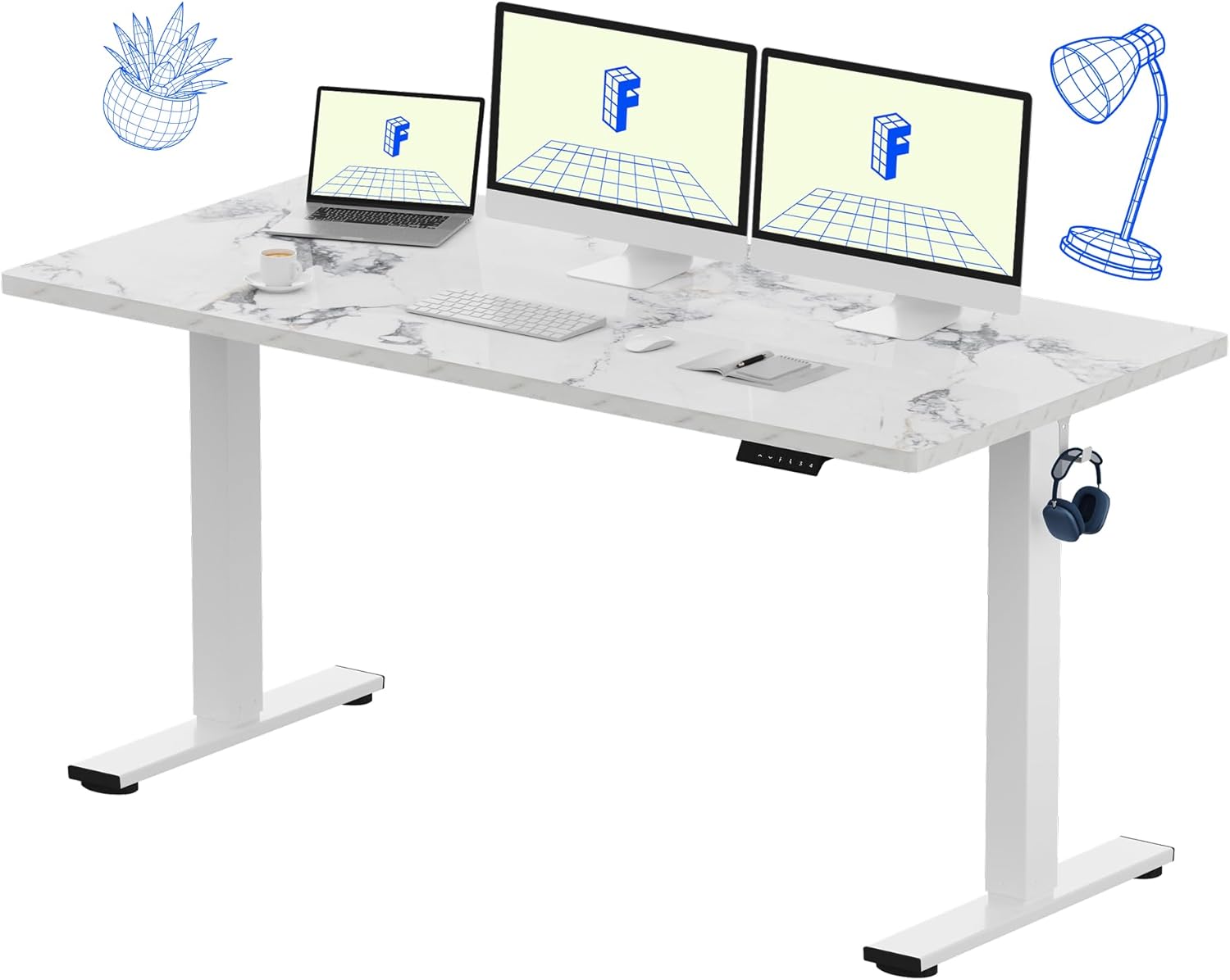 FLEXISPOT EN1 One-Piece Standing Desk 55 x 28 Inch Electric Adjustable Height Desk for Home Office and Computer Workstation (White Frame + 55" Maple Top, 2 Packages)