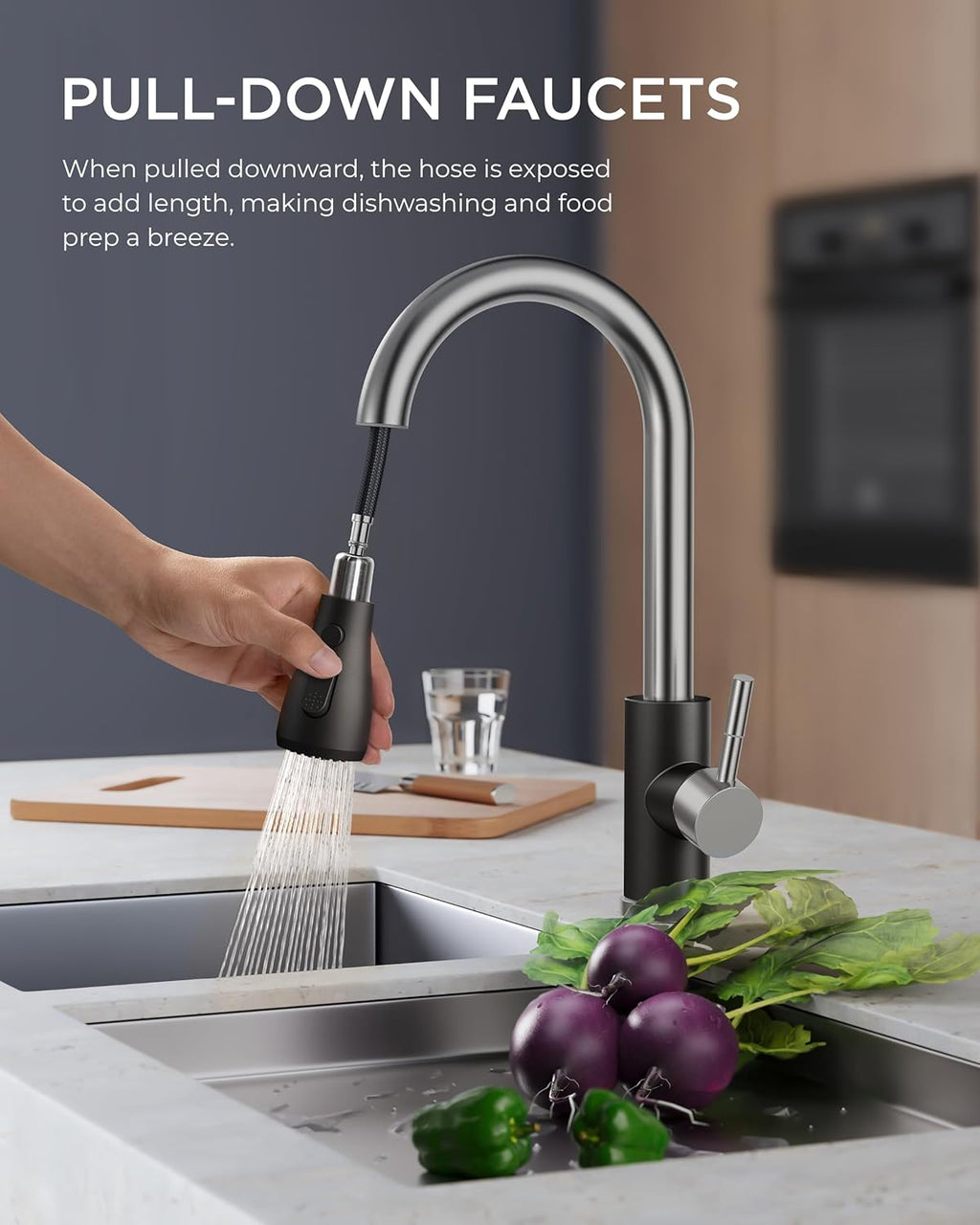 FORIOUS Touchless Kitchen Faucets, Brushed Nickel Kitchen Faucet with Pull Down Sprayer, Single Handle Smart Motion Sensor Kitchen Sink Faucet,Contemporary Hands-Free Sink Faucet for Farmhouse Laundry