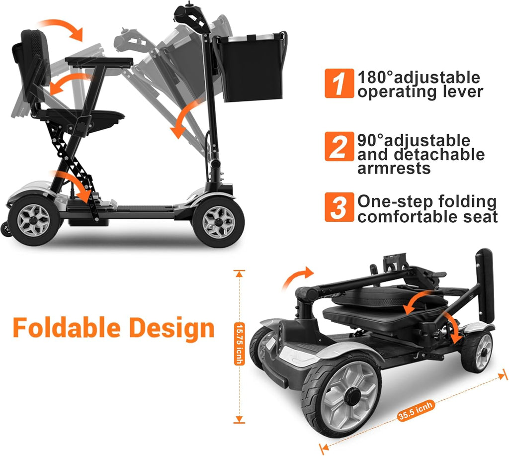Mobility Scooter for Adults, Foldable 4 Wheel Motorized Mobility Scooter w/Dustproof Cover, 350LBS Capacity & Removable Lithium Battery, Seniors 25Miles Electric Powered Mobility for Outdoor