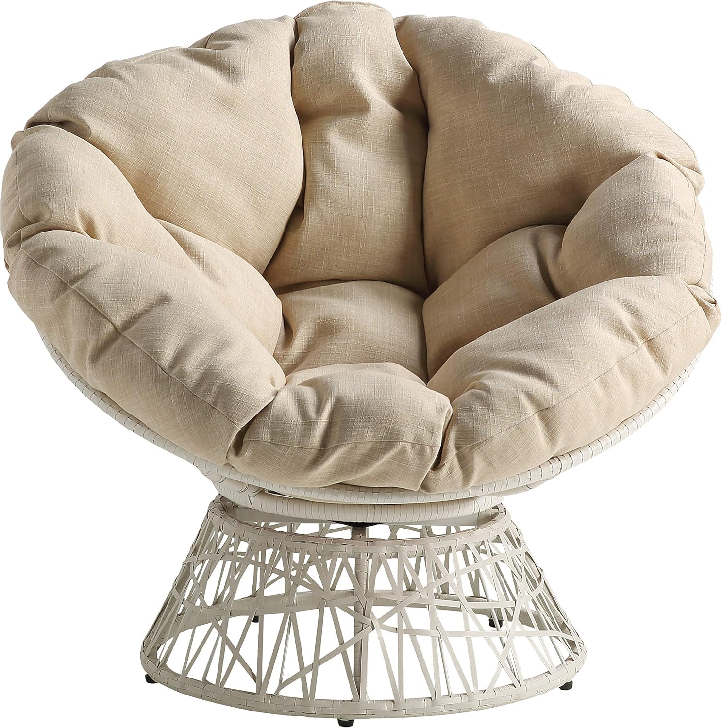 OSP Home Furnishings Wicker Papasan Chair with 360-Degree Swivel, Brown Frame with Brown Cushion