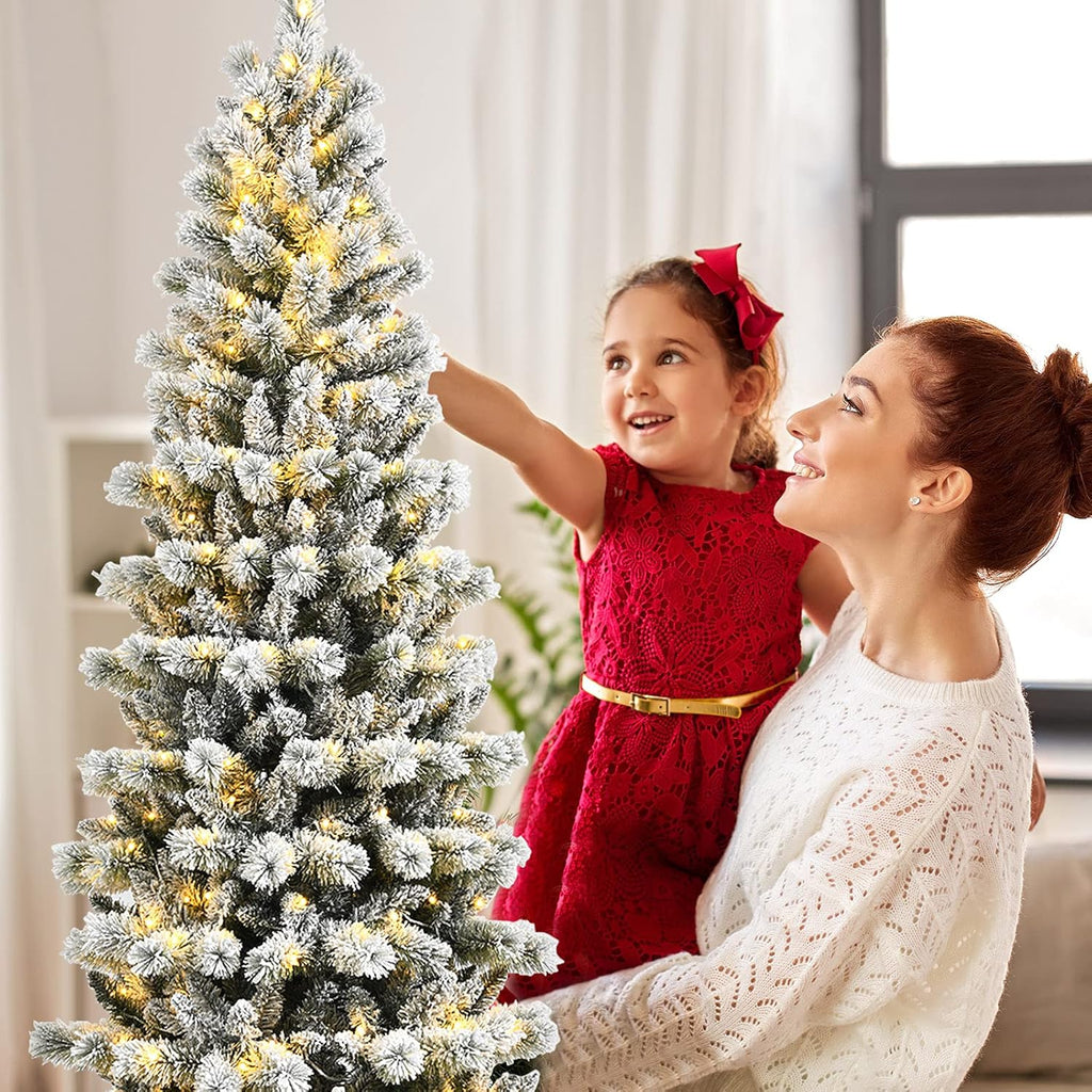 Goplus 7ft Artificial White Christmas Tree Xmas Pine Tree with Solid Metal Legs Perfect for Indoor and Outdoor Holiday Decoration
