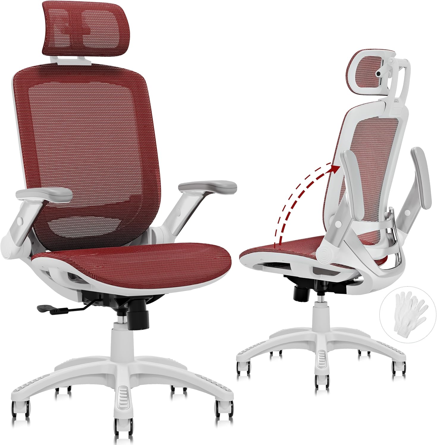 GABRYLLY Ergonomic Office Chair, High Back Home Desk Chair with Headrest, Flip-Up Arms, 90-120° Tilt Lock and Wide Cushion, Big and Tall Mesh Chairs for Man Woman, Grey Task Chair