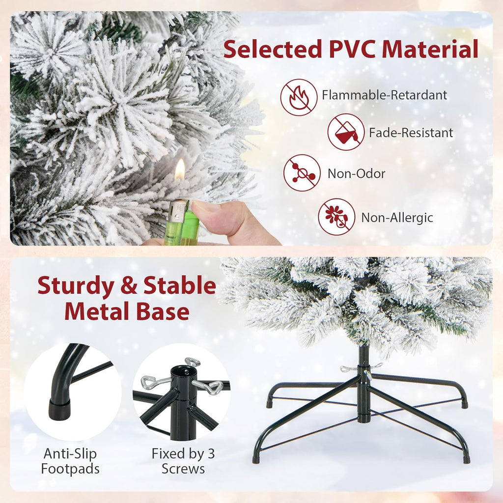 Goplus 7ft Artificial White Christmas Tree Xmas Pine Tree with Solid Metal Legs Perfect for Indoor and Outdoor Holiday Decoration