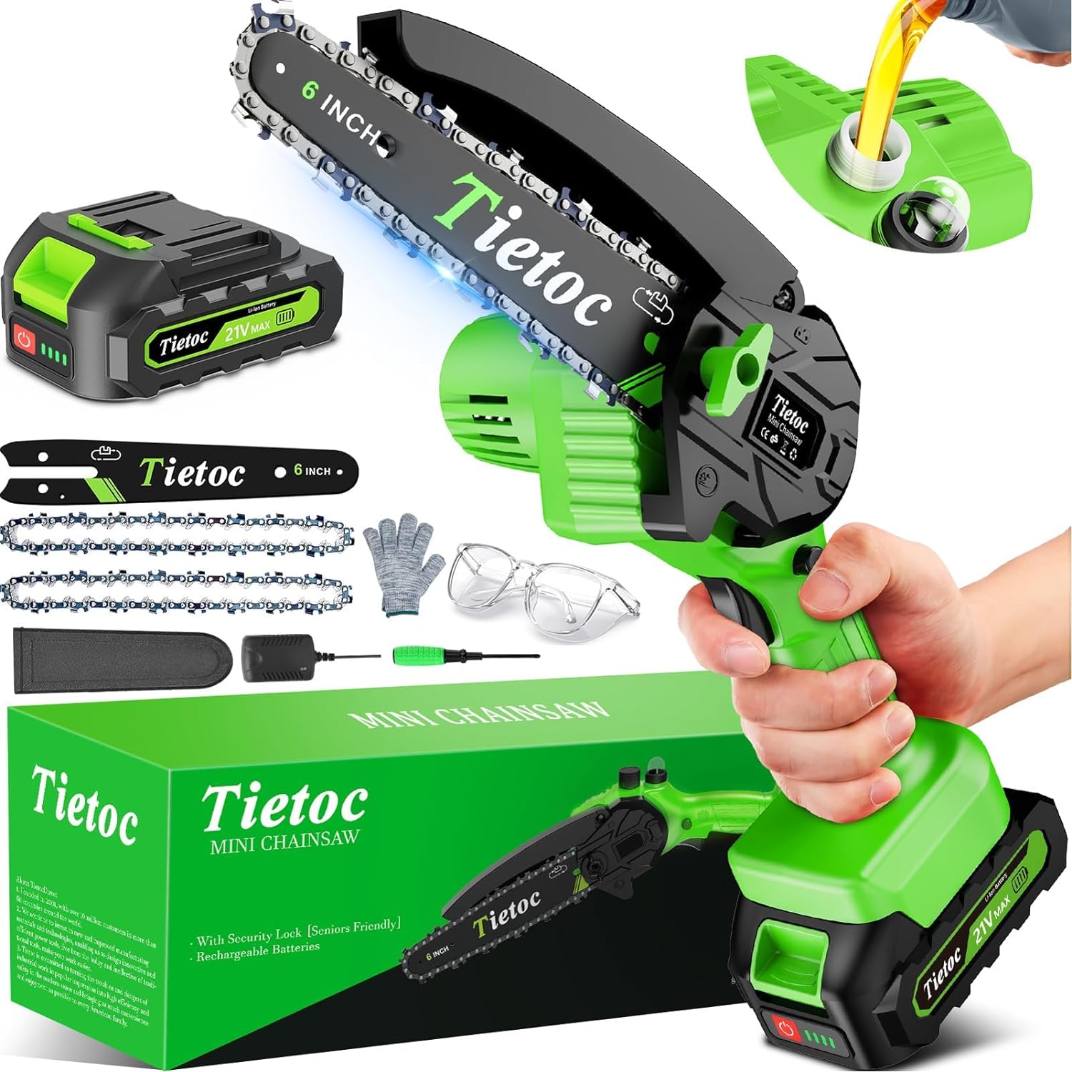 Tietoc Mini Chainsaw 6 Inch Cordless, Portable Electric Chain Saw Small Handheld Battery Powered Super Saws, Stocking Stuffers Christmas Gifts for Men Women, Birthday Mens Gift for Dad Fathers Husband