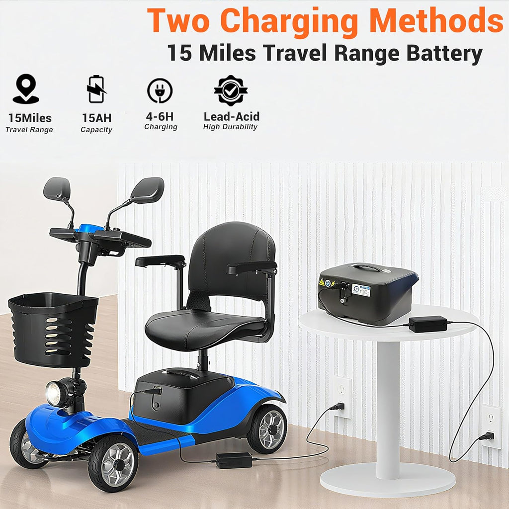 Mobility Scooter for Adults, Foldable 4 Wheel Motorized Mobility Scooter w/Dustproof Cover, 350LBS Capacity & Removable Lithium Battery, Seniors 25Miles Electric Powered Mobility for Outdoor