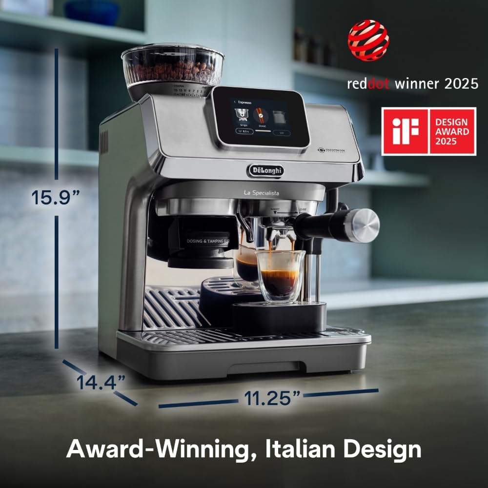 De'Longhi La Specialista Maestro Espresso Machine with Grinder, Auto & Manual Milk Frother – Bean-to-Cup Cold Brew Coffee with Cold Extraction Technology, Variable Temp & Tamping Tool, 8 Drink Presets