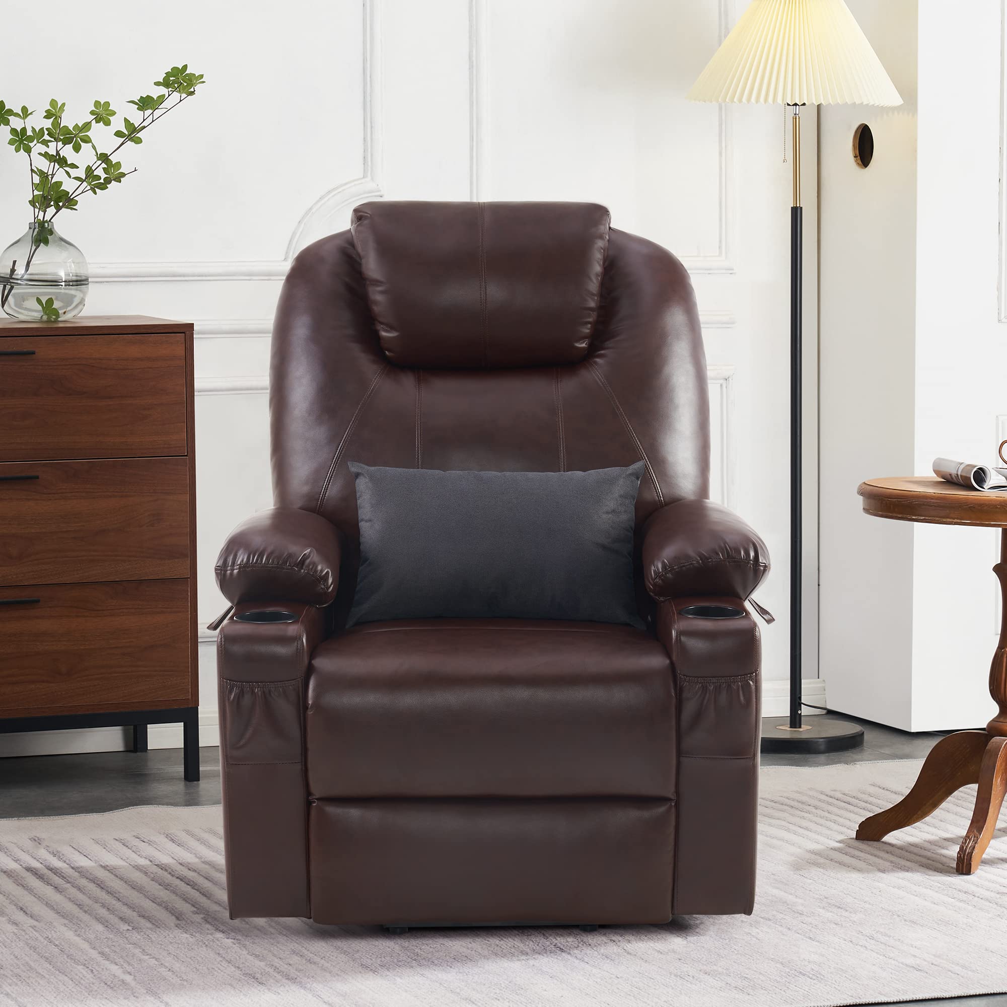 💥Clearance Sale🔥 MCombo Large Lay Flat Dual Motor Power Lift Recliner Chair Sofa with Massage and Heat, USB Ports, Cup Holders, Extended Footrest！