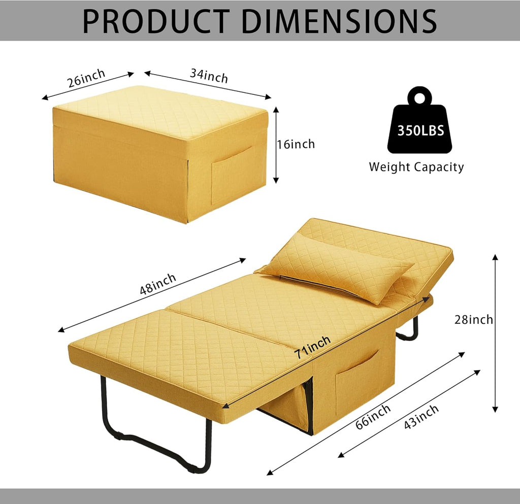 Sofa Bed, 4 in 1 Multi-Function Folding Ottoman Breathable Linen Couch Bed with Adjustable Backrest Modern Convertible Chair for Living Room Apartment Office