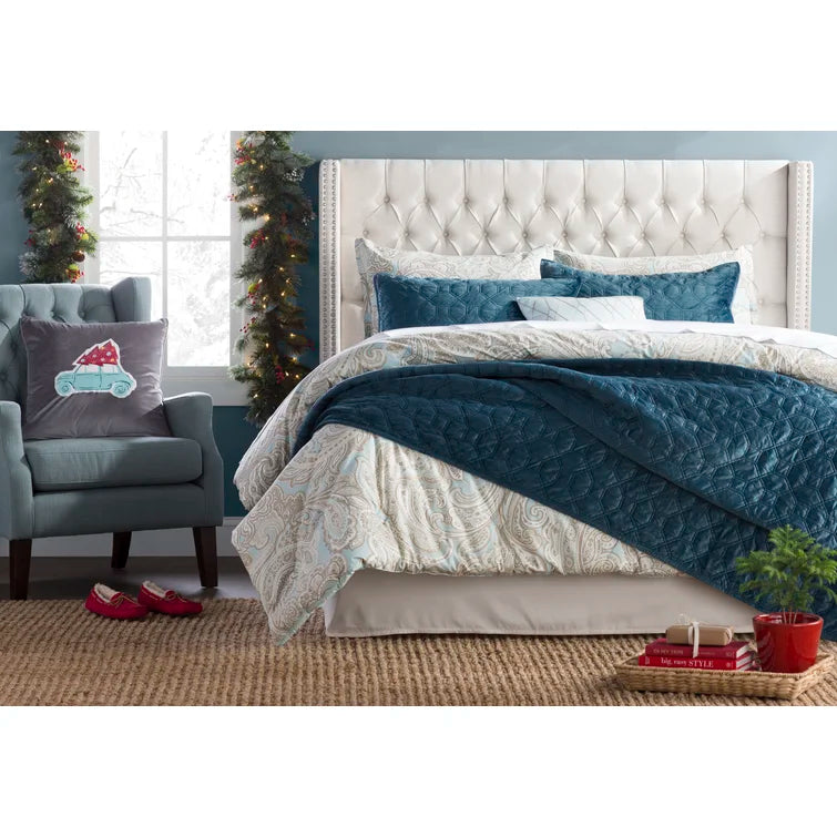 Tickhill Upholstered Wingback Button Tufted Headboard