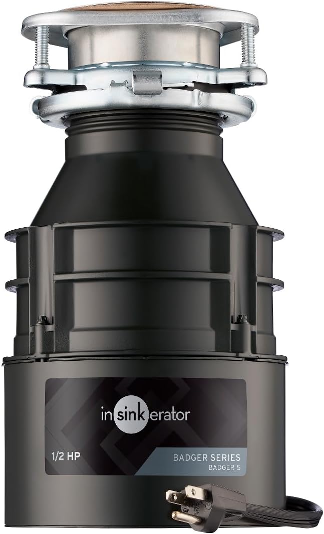 InSinkErator Badger 5 Garbage Disposal with Power Cord 1/2 HP Continuous Feed Food Waste Disposer + InSinkErator BOOST Injection System with Septic Guard Solution, Septic System Maintenance, BST-SG