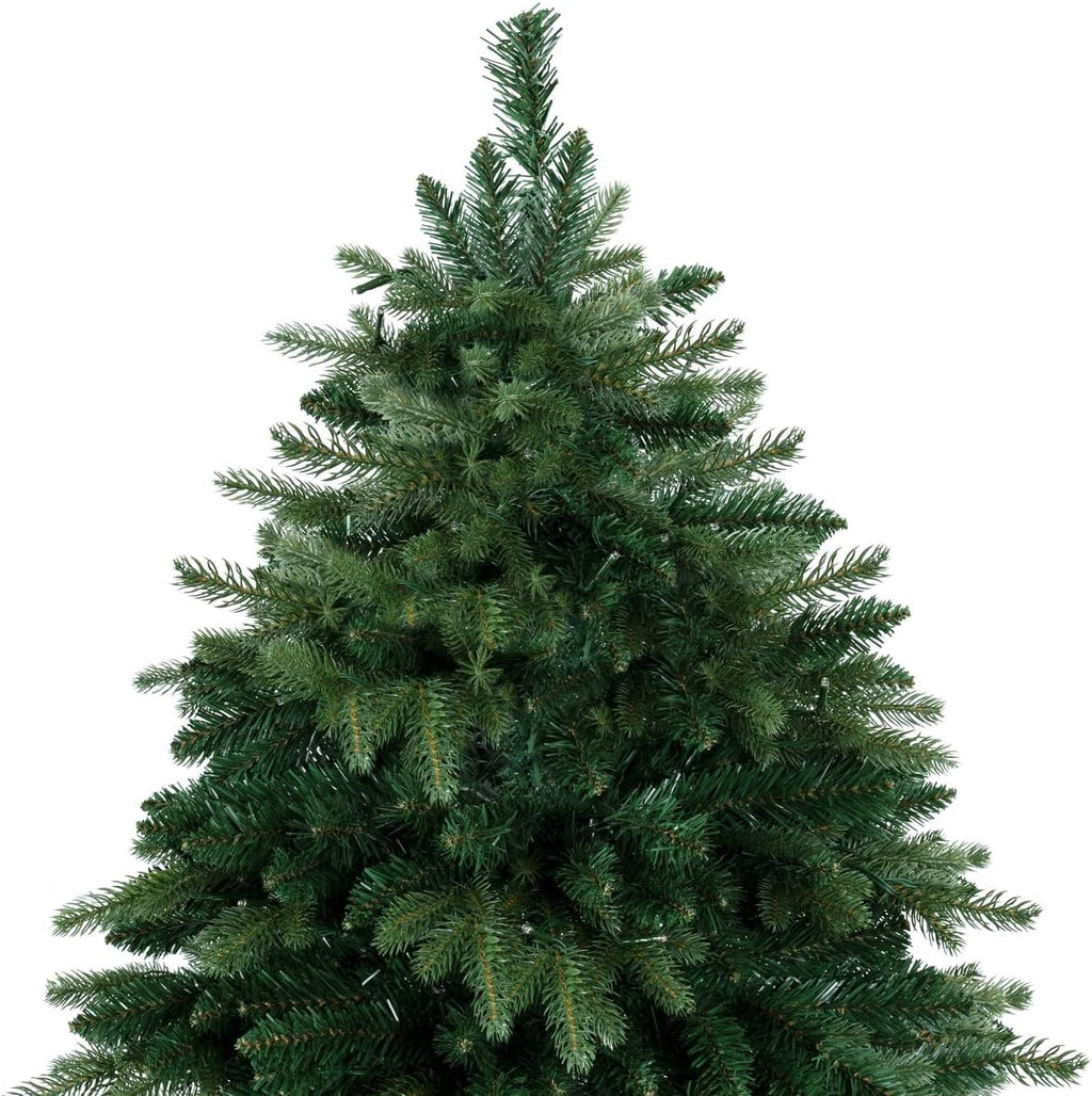 Naomi Home 6.5ft Rustic Christmas Tree with Lights, Realistic Classic Prelit with 2595 Branch Tips, 600 Warm Lights and Metal Stand, Aritificial Tree
